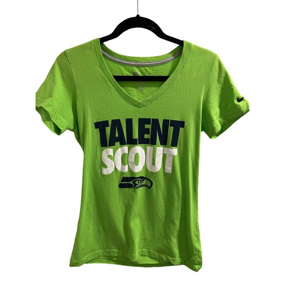 🍒 2/$20 🍒 Seahawks Bright Green Ladies V-Neck Fitted Tee sz M - Picture 1 of 5